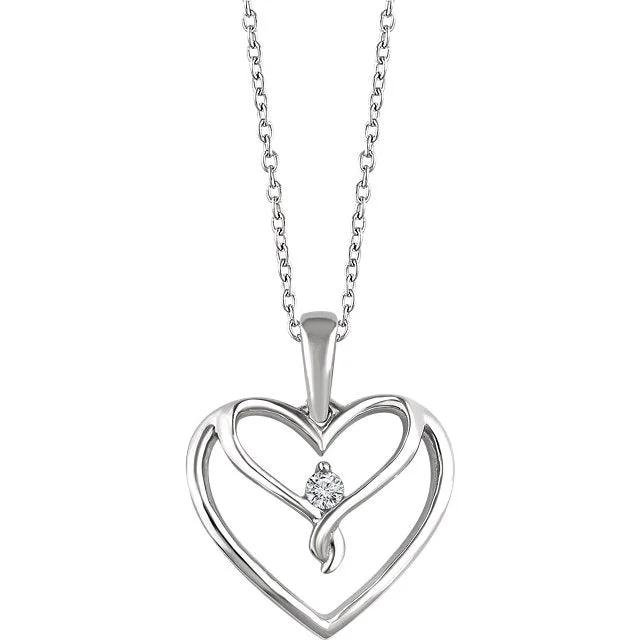 Sterling Silver .05 CT Diamond Heart 18" Necklace