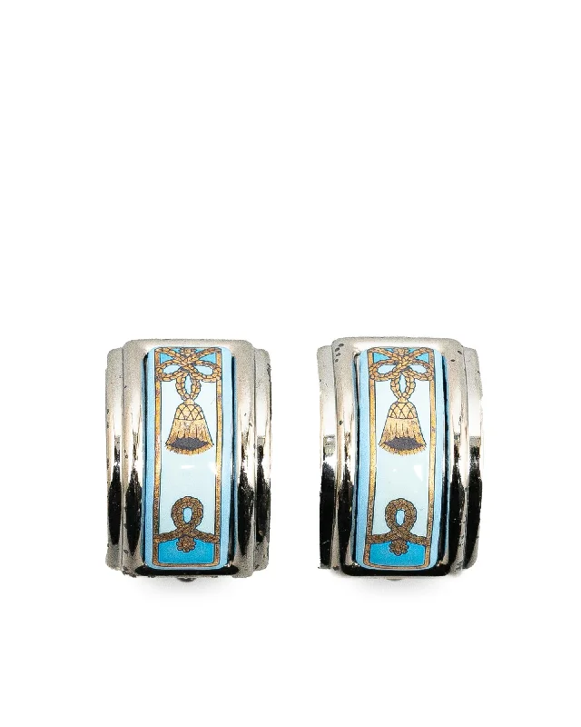 Enamel Cloisonne Clip-On Earrings with Palladium-Plated Hardware