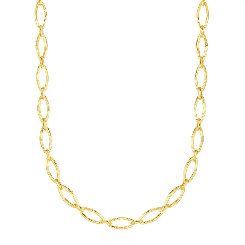 14kt Gold 18" Yellow Finish Shiny Marquise Fancy Link Necklace with Lobster Clasp NCK4605-18