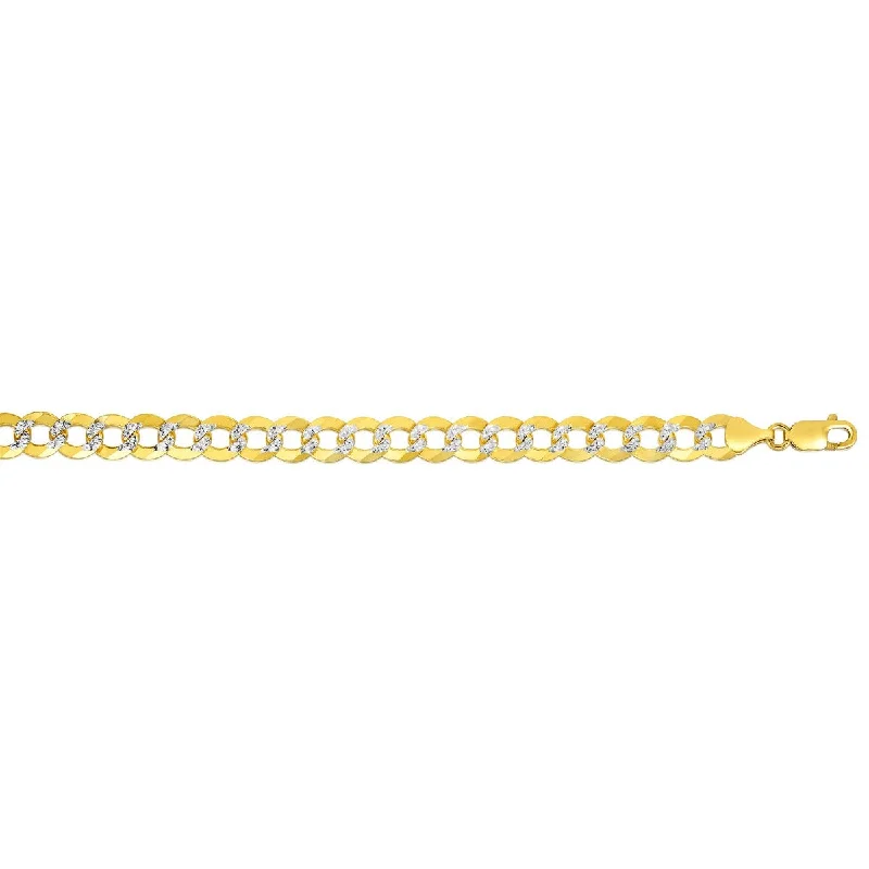 14kt Gold 22" Yellow+White Finish Diamond Cut Comfort Pave Curb Bracelet with Lobster Clasp CPC210-22