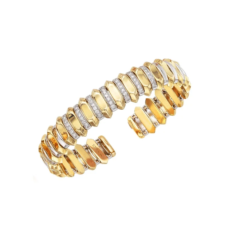 14K Yellow Gold .60CT Diamond Station Cuff Bangle TBG8344