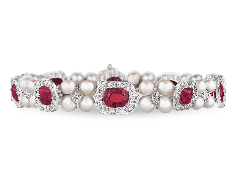 Untreated Ruby and Pearl Bracelet