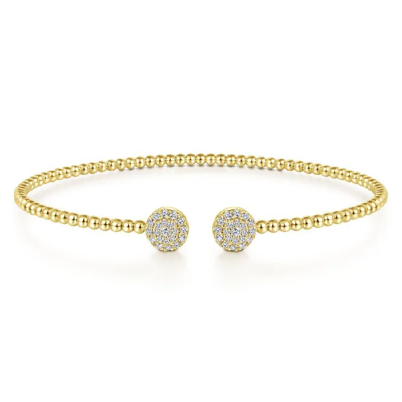 Gabriel & Co. - BG4123-62Y45JJ - 14K Yellow Gold Bujukan Bead Split Cuff Bracelet with Round Pavâ€š Diamond Discs