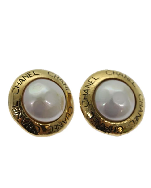 Pearl CC Logo Gold Metal Earrings