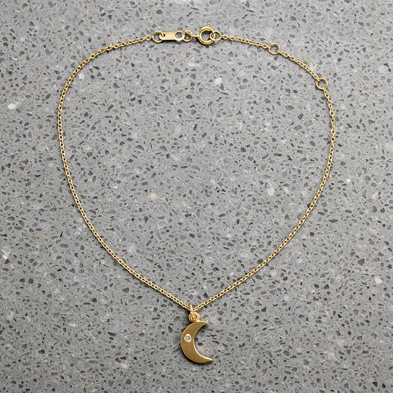 Wee Diamond-Set Crescent Moon Charm Bracelet