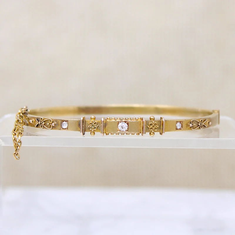 Grand Period 15ct Gold Bangle with Diamonds