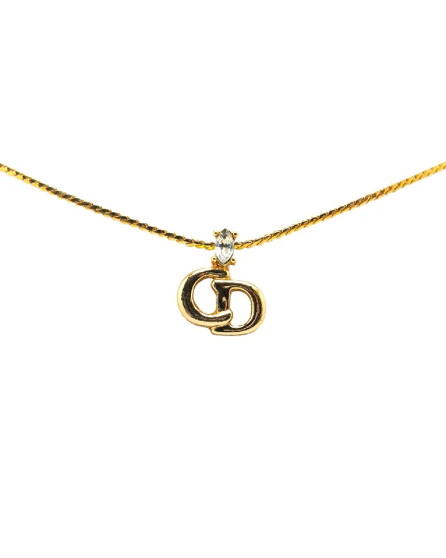 Gold Plated Rhinestone Pendant Necklace with Chain and Spring Ring Closure