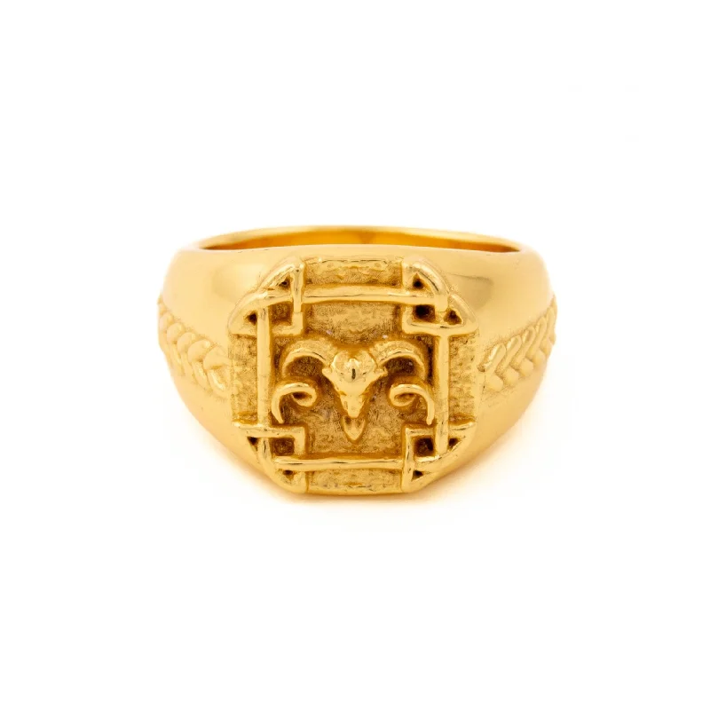 Gold Squared Celtic Aries Ring