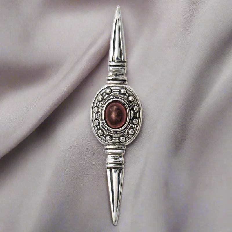 Greek Traditional Brooch in Sterling silver with a carnelian (K-11)