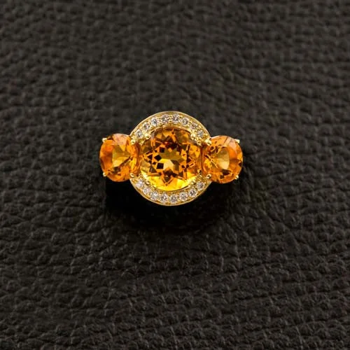 Triple Citrine & Diamond Ring