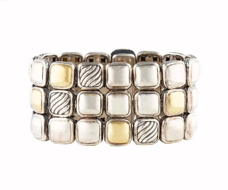 David Yurman Triple Row Two Tone Chiclet Bracelet in 18K and Sterling