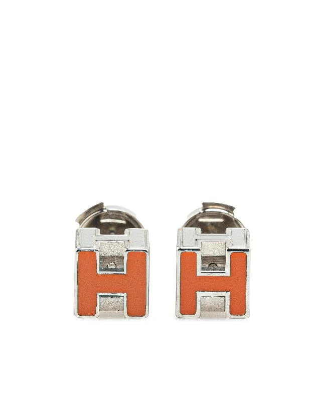 Enamel Cage Push Back Earrings with Silver-Tone Hardware