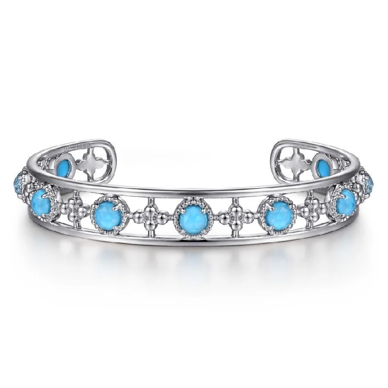 Gabriel & Co. - BG4591-65SVJXT - 925 Sterling Silver Rock Crystal and Turquoise Station Bangle