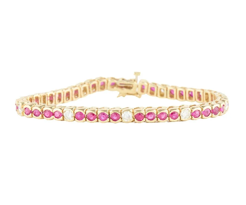 5.50ctw Ruby and 2.00ctw Diamond Bezel Set Tennis Bracelet in 14K