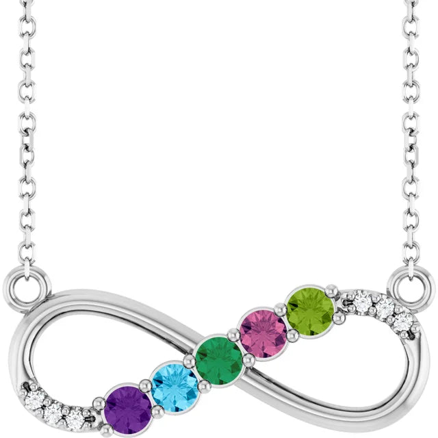 Diamond Accented Infinity Mother's Family Birthstone Necklace