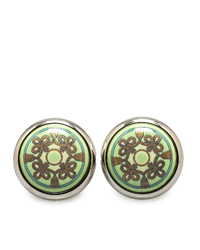 Enamel Cloisonne Clip On Earrings with Palladium Hardware