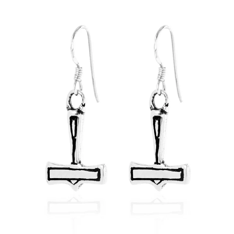 Thor's Hammer Earrings, Silver