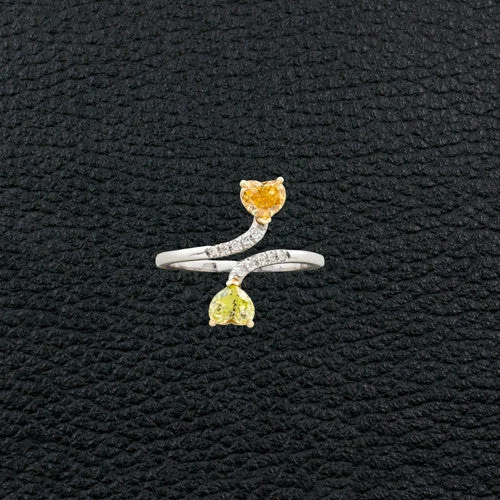 Yellow, Green & White Diamond Bypass Ring