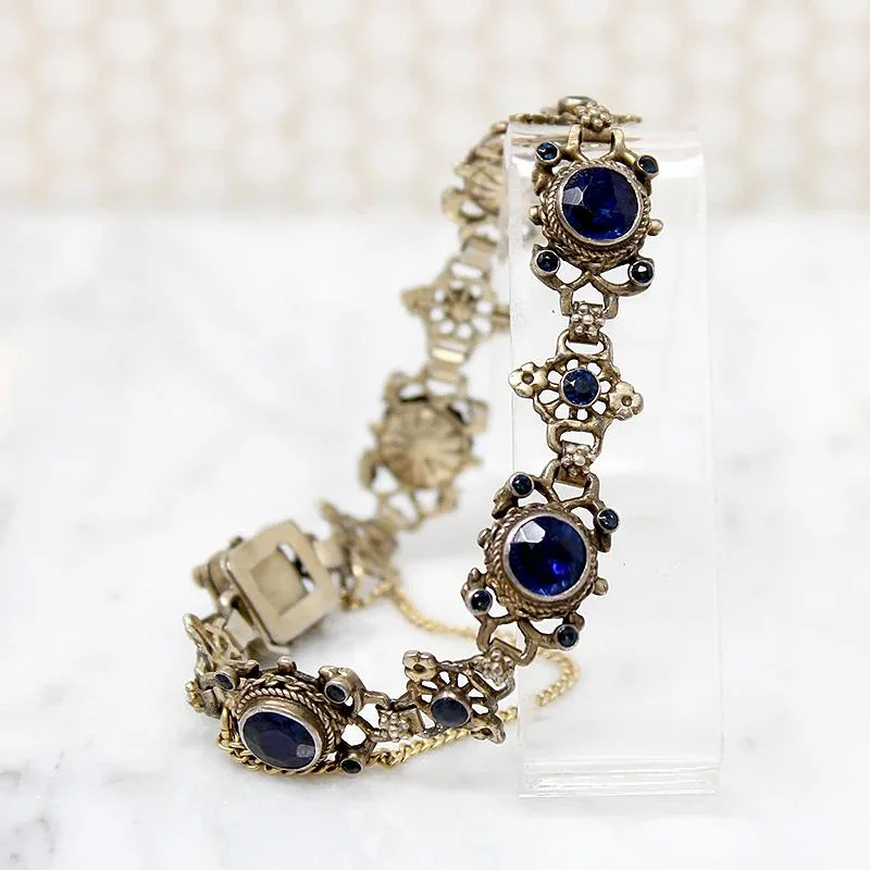 Elaborate Silver Gilt & "Sapphire" Paste Antique Bracelet