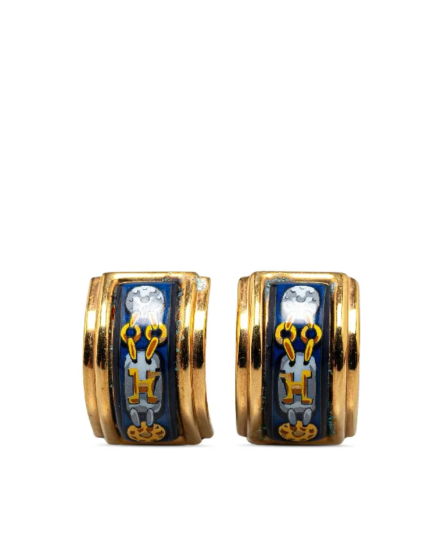 Enamel Clip-On Earrings with Gold-Plated Hardware