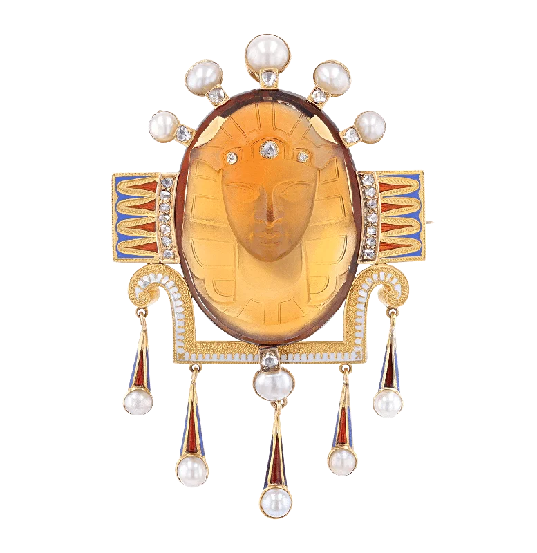 Victorian Egyptian Revival Citrine Brooch