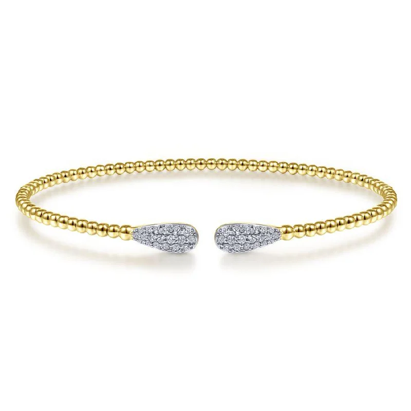 Gabriel & Co. - BG4230-62Y45JJ - 14K Yellow Gold Bujukan Bead Cuff Bracelet with Diamond Pavâ€š Teardrops