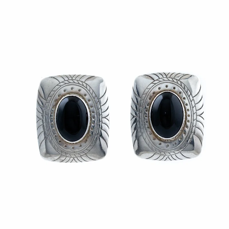 Ornate 1970's Onyx Earrings