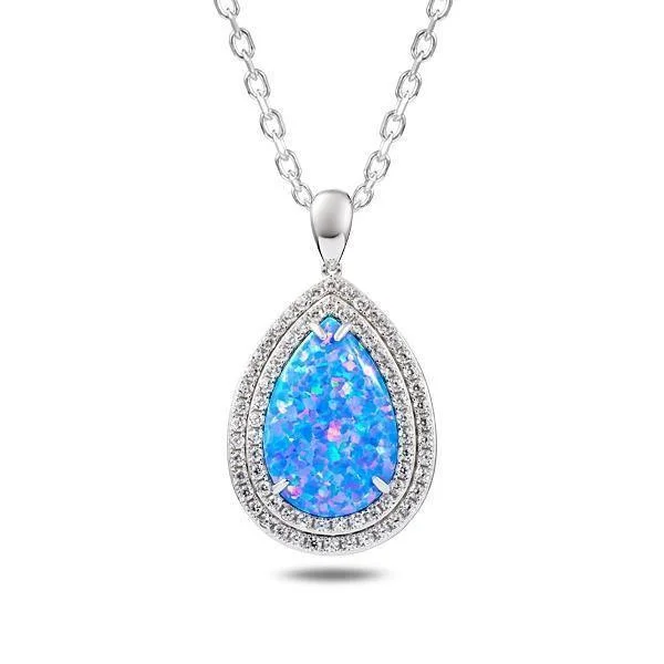 Sterling Silver Opal Levels Teardrop Pendant Necklace by Alamea