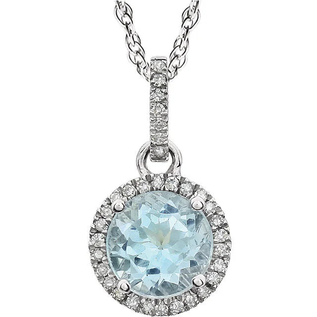 14k White Gold Sky Gemstone & Diamond Halo Necklace