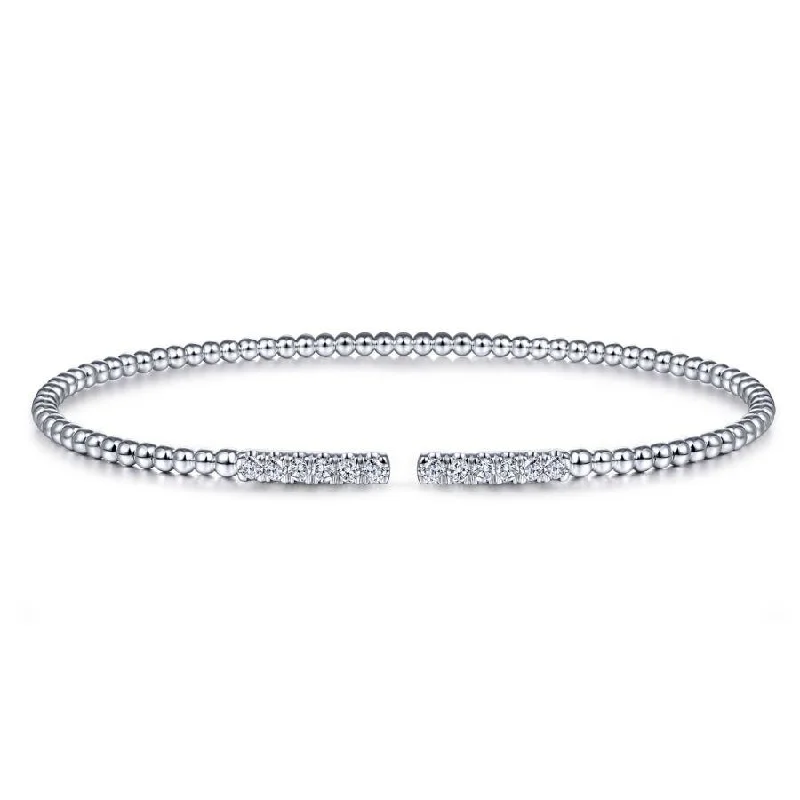 Gabriel & Co. - BG4218-62W45JJ - 14K White Gold Bujukan Bead Cuff Bracelet with Diamond Pavâ€š Bars