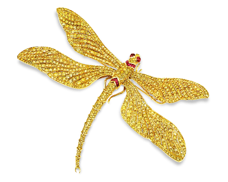 Fancy Vivid Yellow Diamond Dragonfly Brooch