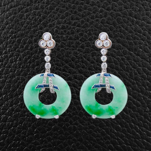 Jade, Diamond & Sapphire Earrings