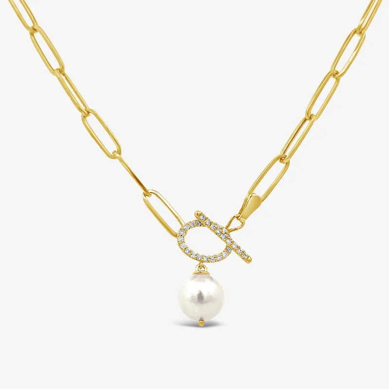 Toggle Paperclip Pearl & Diamond Necklace