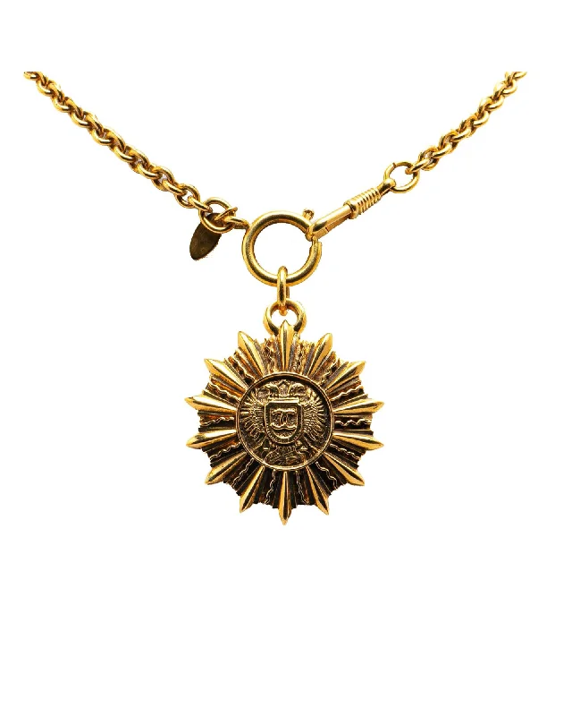 Gold Plated Sunburst Medallion Pendant Necklace with Spring Ring Closure