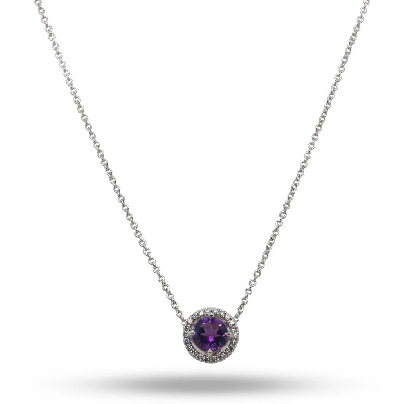 14k White Gold Diamond & Amethyst Necklace