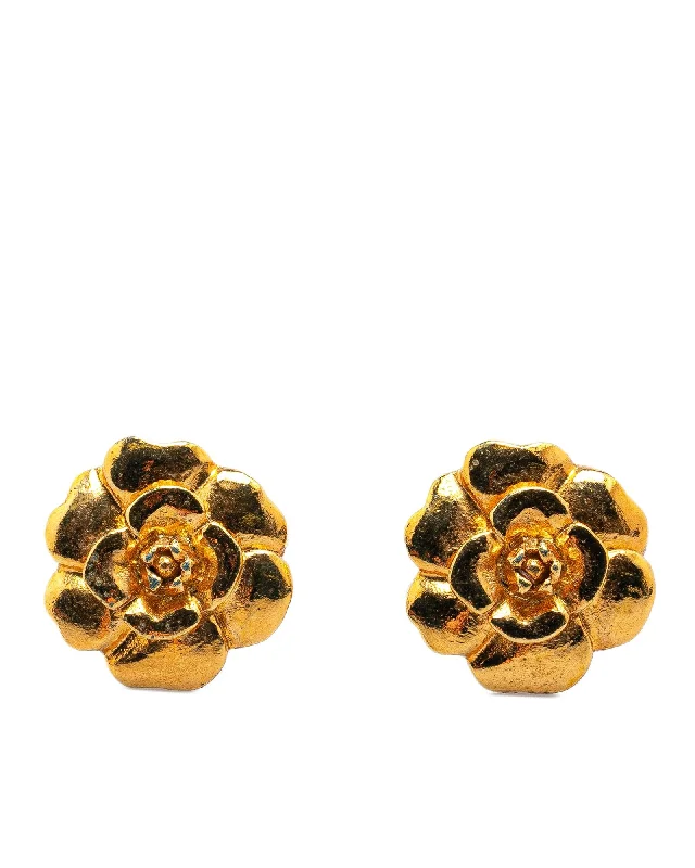 Gold Plated Camellia Clip-On Earrings