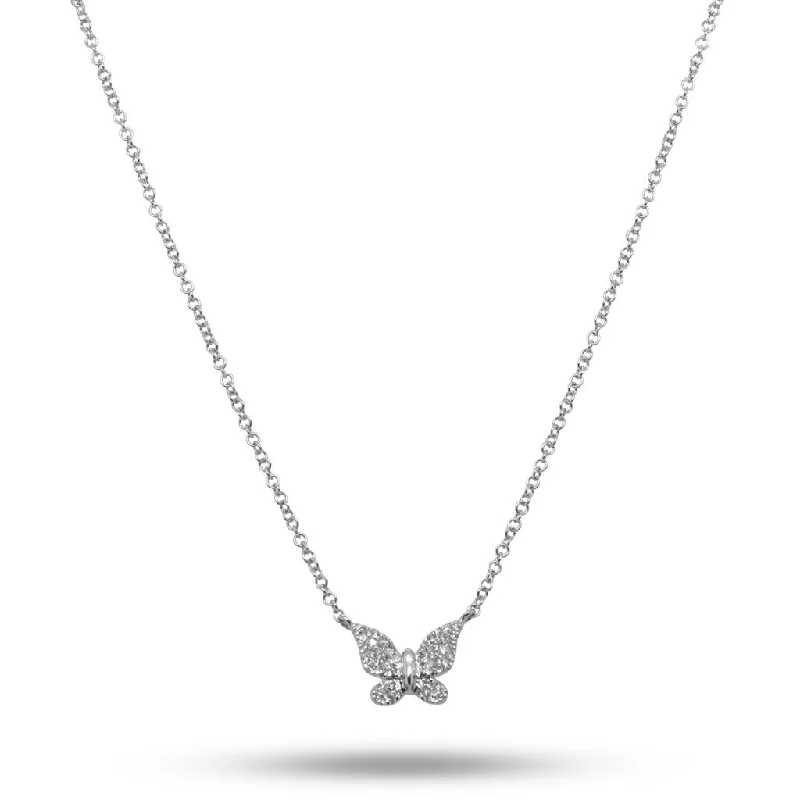 14k White Gold Diamond Butterfly Necklace