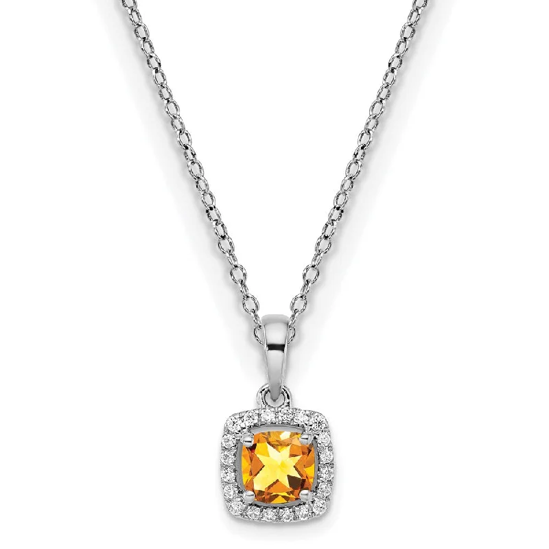 Sterling Silver Citrine and Diamond Pendant Necklace