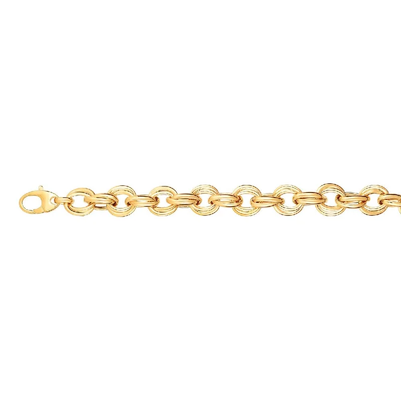 14kt 8" Yellow Gold Shiny Alternate Oval+Ro und Double Link Fancy Bracelet with Lobster Clasp BRC1638-08