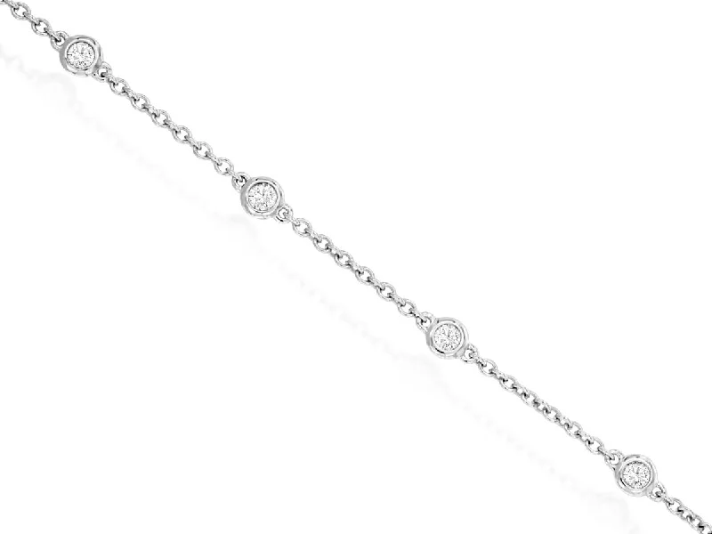 14K White Gold Round Diamond Yard Bracelet