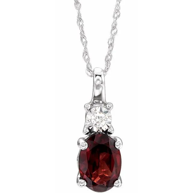 14k White Gold Oval Gemstone & .02 CTW Diamond 18" Necklace