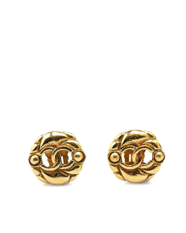 Gold Plated Clip On Earrings with CC Design