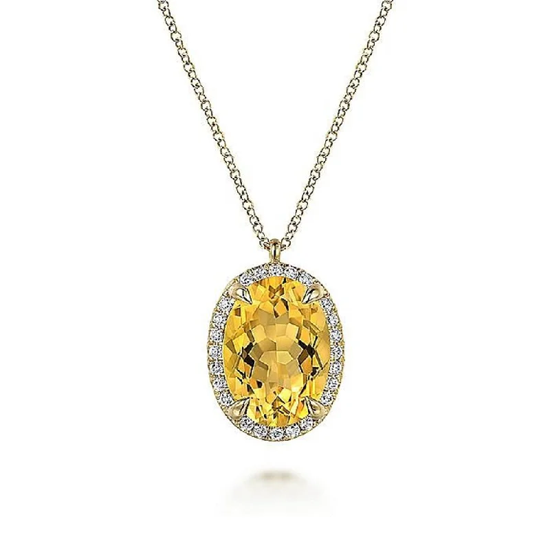 Gabriel & Co. 14K Yellow Gold Diamond and Oval Shape Citrine Necklace