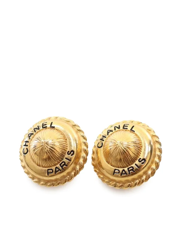 Gold Plated Logo Round Clip-On Earrings