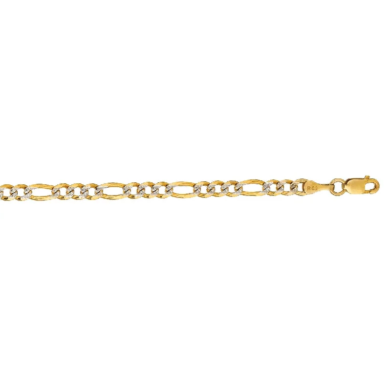 14kt Gold 22" Yellow Finish Diamond Cut Classic Pave Figaro Bracelet with Lobster Clasp PAVE100-22