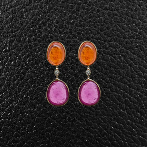 Rubellite, Garnet & Diamond Earrings