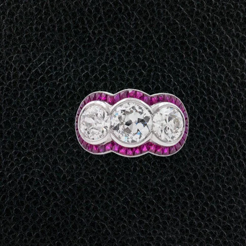 Triple Diamond & Ruby Ring