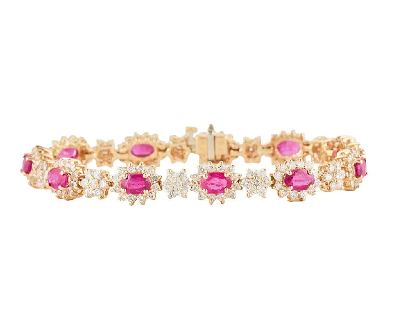 6.0ctw Ruby and 3.0ctw Diamond Starburst Frame Tennis Bracelet in 14K