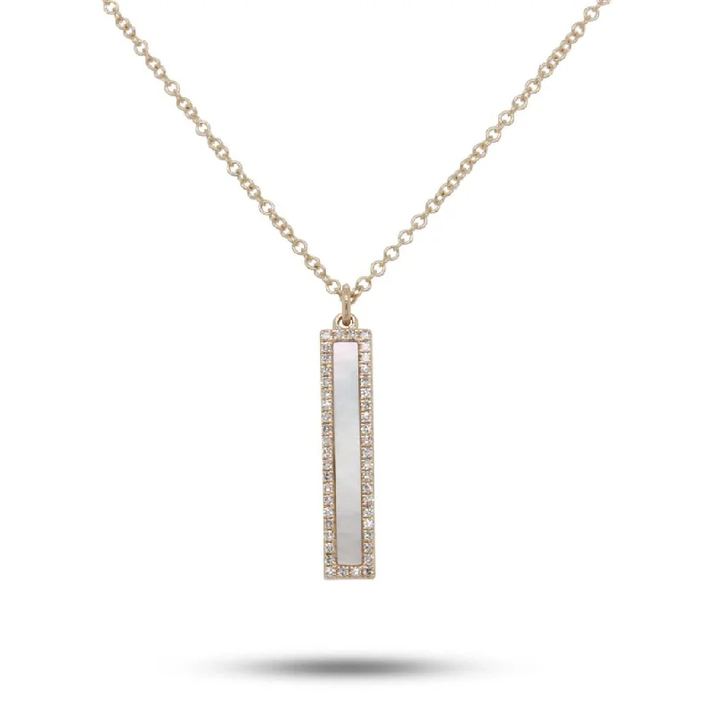 14k Yellow Gold Diamond Bar Necklace With Mother-Of-Pearl