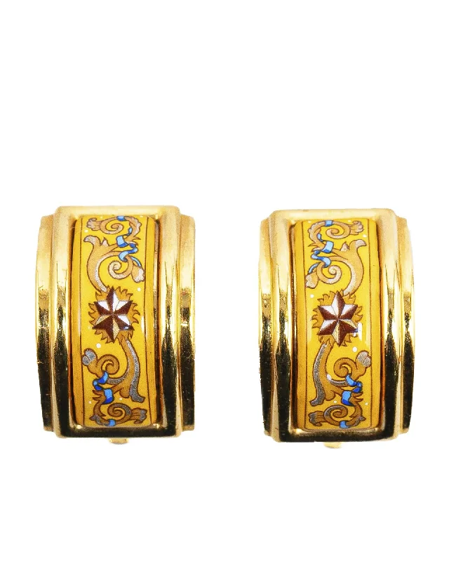 Enamel Cloisonne Clip-On Earrings with Gold-Plated Hardware